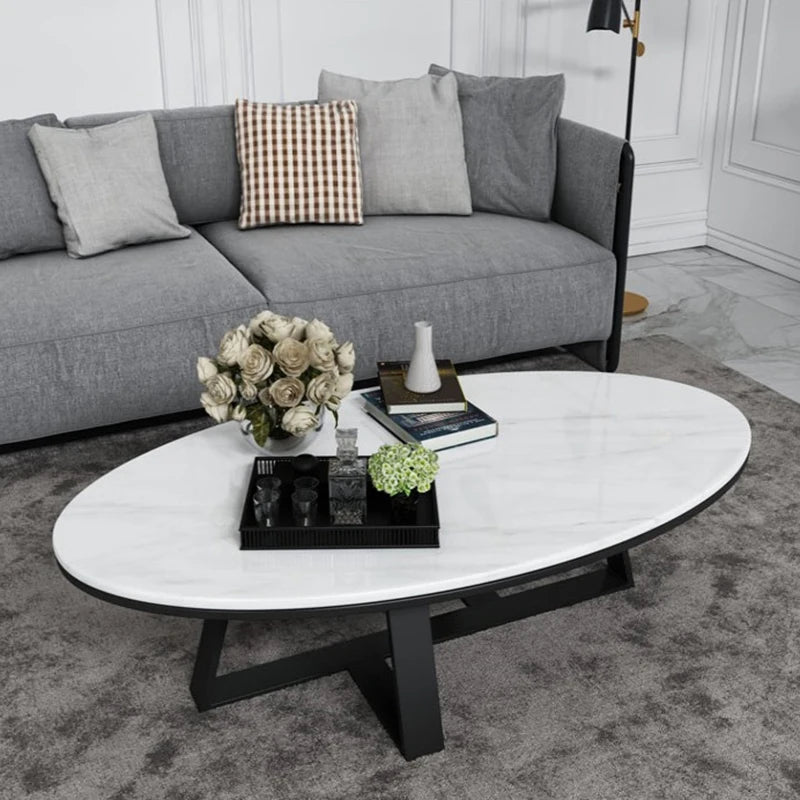 Factory Sale Simple Oval Round Marble Top Metal Frame Side Tea Cafe Coffee Table