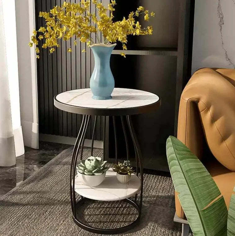 Gold Frame Nordic Luxury Wooden Iron Bedroom Side Table for Living Room