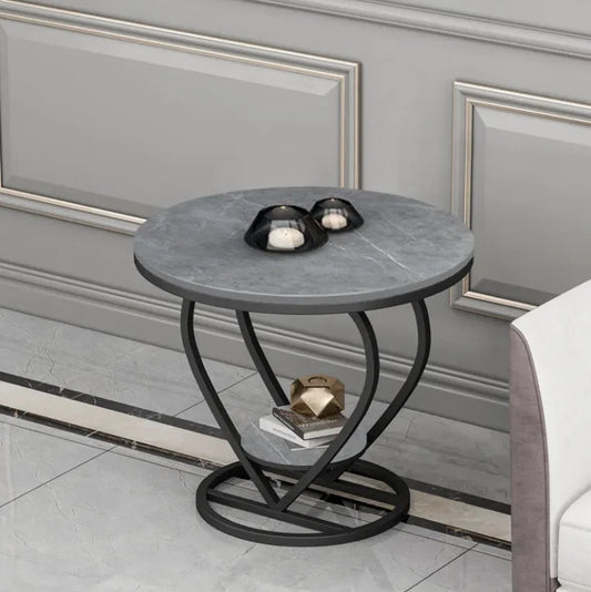 Modern Marbling Round Tea Table Sofa Side Simple Wrought Steel Coffe Table Set