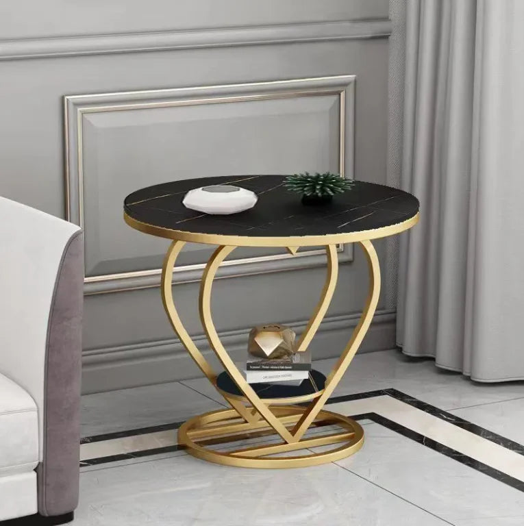 Modern Marbling Round Tea Table Sofa Side Simple Wrought Steel Coffe Table Set