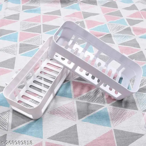 Bathroom Shelves 4 Pcs + Soap Stand 4 Pcs Multipurpose Shelf and Rack for Home Plastic Wall Shelf (Number of Shelves - 8, White, Black)