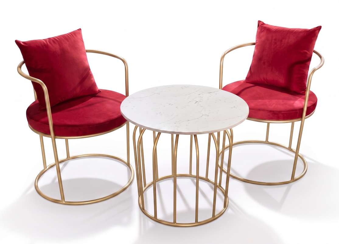 The Merchant Store Table and Chair sets for balcony,indoor Metal Outdoor Chair (MAROON, Set of 3, Pre-assembled)