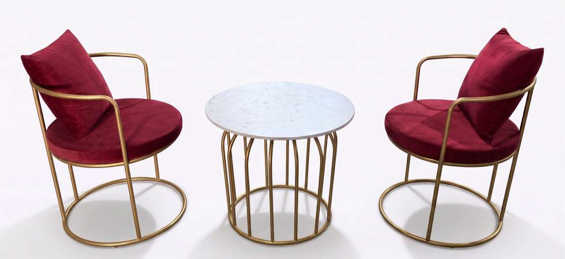The Merchant Store Table and Chair sets for balcony,indoor Metal Outdoor Chair (MAROON, Set of 3, Pre-assembled)