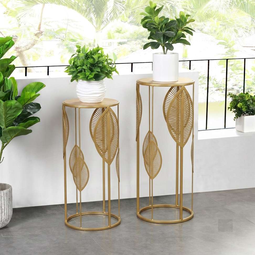 The Merchant Store Modern Metal Side Table - Gold Finish, Pre-assembled