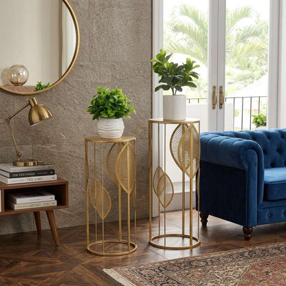 The Merchant Store Modern Metal Side Table - Gold Finish, Pre-assembled