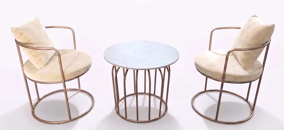 The Merchant Store Table and Chair sets for balcony,indoor Metal Outdoor Chair (BEIGE, Set of 3, Pre-assembled)