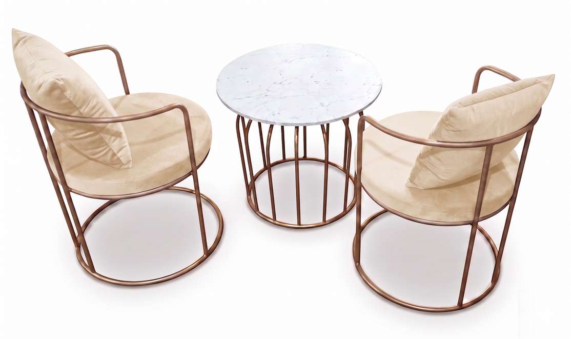 The Merchant Store Table and Chair sets for balcony,indoor Metal Outdoor Chair (BEIGE, Set of 3, Pre-assembled)