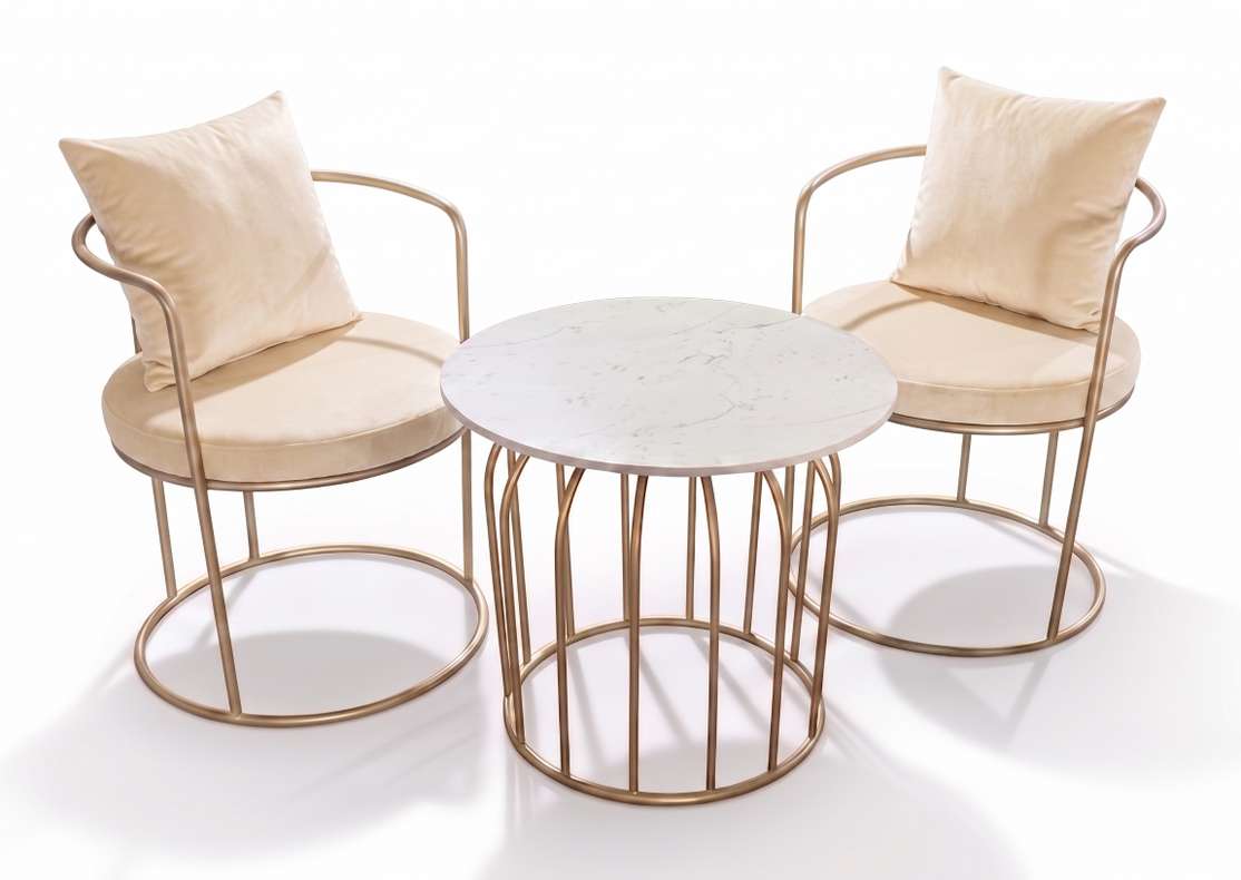 The Merchant Store Table and Chair sets for balcony,indoor Metal Outdoor Chair (BEIGE, Set of 3, Pre-assembled)