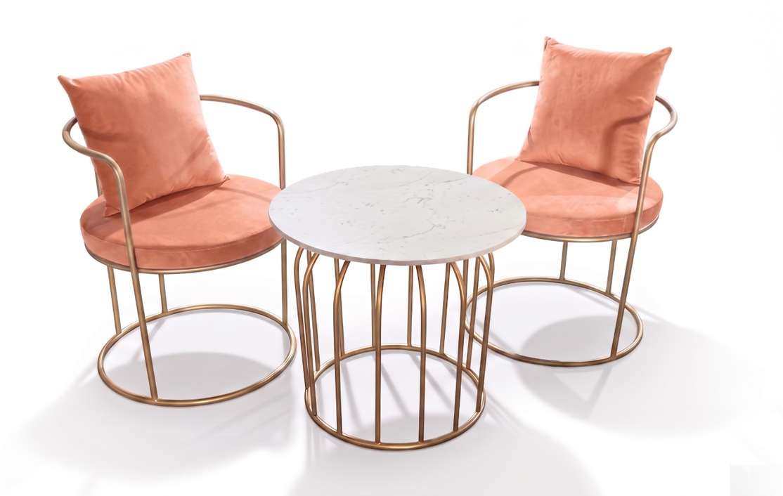 The Merchant Store Metal Outdoor Chair (PEACH, Set of 3, Pre-assembled)