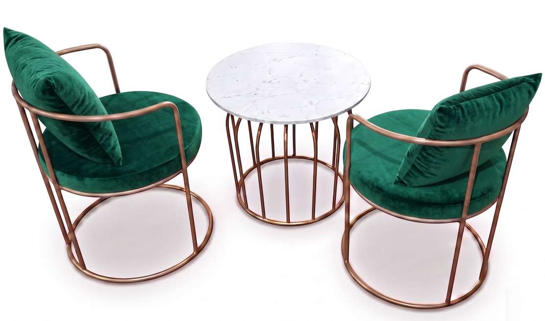 The Merchant Store Table and Chair sets for balcony,indoor Metal Cafeteria Chair (GREEN, Set of 3, Pre-assembled)