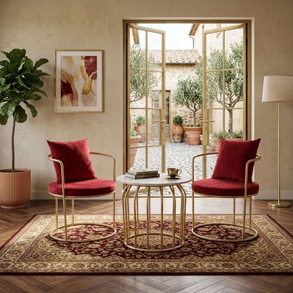 The Merchant Store Table and Chair sets for balcony,indoor Metal Outdoor Chair (MAROON, Set of 3, Pre-assembled)