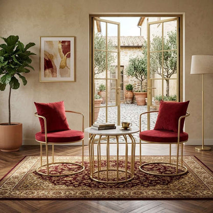 The Merchant Store Table and Chair sets for balcony,indoor Metal Outdoor Chair (MAROON, Set of 3, Pre-assembled)