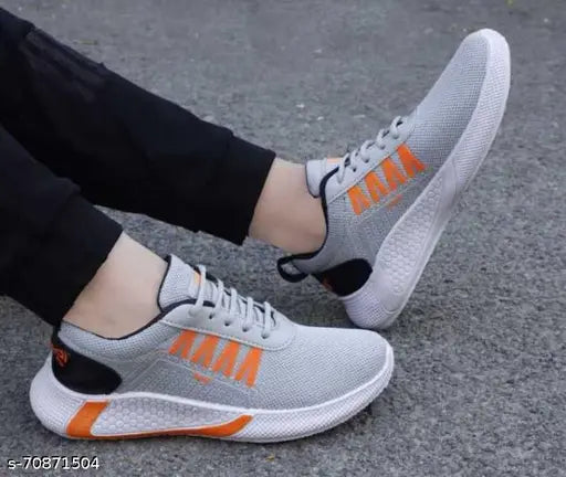 Grey Solid Tennis Shoes For Men