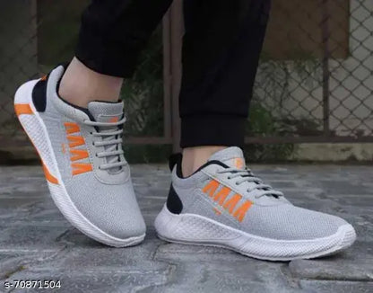 Grey Solid Tennis Shoes For Men