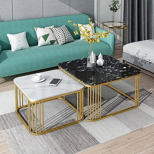 Modern Luxury Iron Nesting Coffee Table Set 2-Piece Multi-Functional Square Design Easy Assembly Living Room Furniture for Home