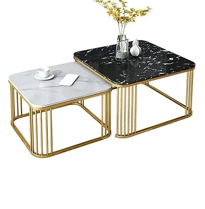 Modern Luxury Iron Nesting Coffee Table Set 2-Piece Multi-Functional Square Design Easy Assembly Living Room Furniture for Home