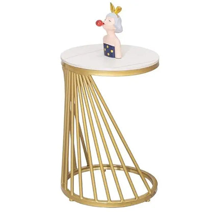 Modern White Coffee Table with Gold Metal Frame