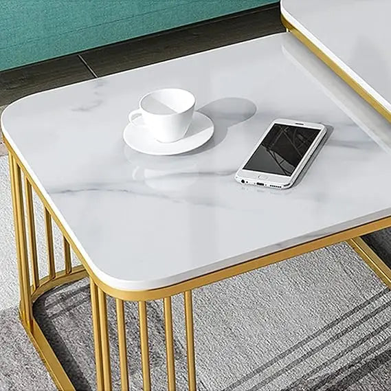 Modern Luxury Iron Nesting Coffee Table Set 2-Piece Multi-Functional Square Design Easy Assembly Living Room Furniture for Home