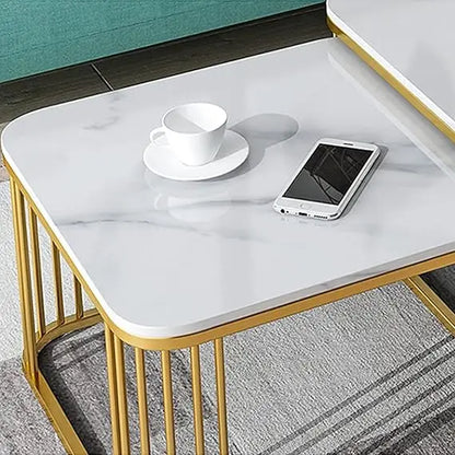 Modern Luxury Iron Nesting Coffee Table Set 2-Piece Multi-Functional Square Design Easy Assembly Living Room Furniture for Home