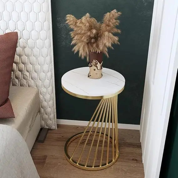 Modern White Coffee Table with Gold Metal Frame