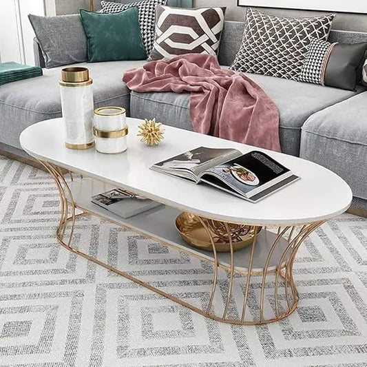 Modern Luxury White Stainless Steel Oval Coffee Table Durable Decorative Handmade Eco-Friendly Living Room