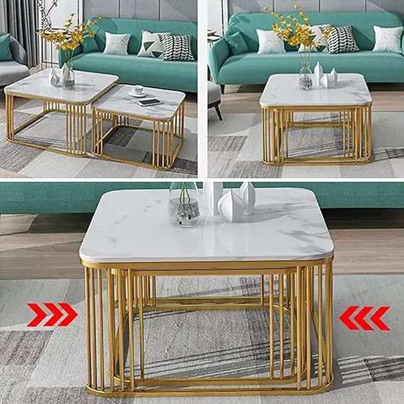 Modern Luxury Iron Nesting Coffee Table Set 2-Piece Multi-Functional Square Design Easy Assembly Living Room Furniture for Home