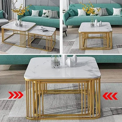 Modern Luxury Iron Nesting Coffee Table Set 2-Piece Multi-Functional Square Design Easy Assembly Living Room Furniture for Home