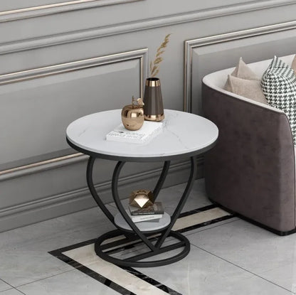 Modern Marbling Round Tea Table Sofa Side Simple Wrought Steel Coffe Table Set