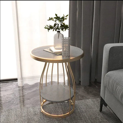 Gold Frame Nordic Luxury Wooden Iron Bedroom Side Table for Living Room