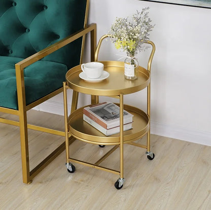 THE MERCHANT Side Table Nordic Living Room Metal End Coffee Bedside Round Gold Set Modern Tea Coffee Wheeled Movable Sliding Side Table