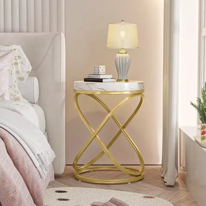 Round Marble-Look Coffee Table With Gold Metal Intertwined Frame  Certified Modern Luxury Living Room Side Table
