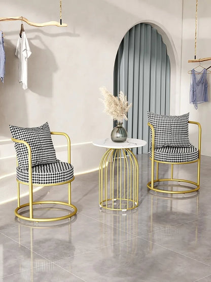 THE MERCHANT STORE Modern Soft Metal Restaurant Coffee Shop Dining Table Chair Combination Set for Home, Hotel Villa Use