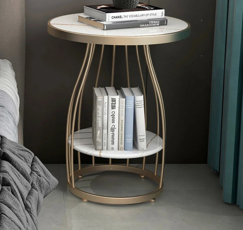 Gold Frame Nordic Luxury Wooden Iron Bedroom Side Table for Living Room