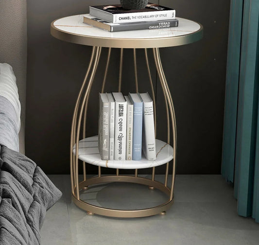 Gold Frame Nordic Luxury Wooden Iron Bedroom Side Table for Living Room
