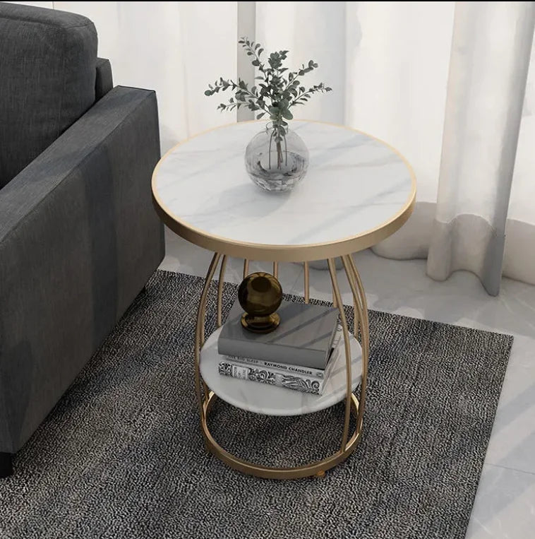 Gold Frame Nordic Luxury Wooden Iron Bedroom Side Table for Living Room