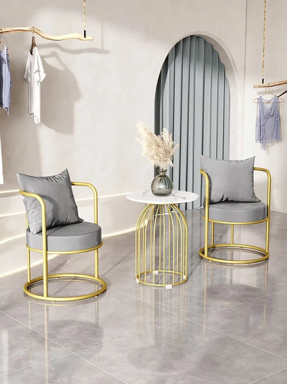 THE MERCHANT STORE Modern Soft Metal Restaurant Coffee Shop Dining Table Chair Combination Set for Home, Hotel Villa Use
