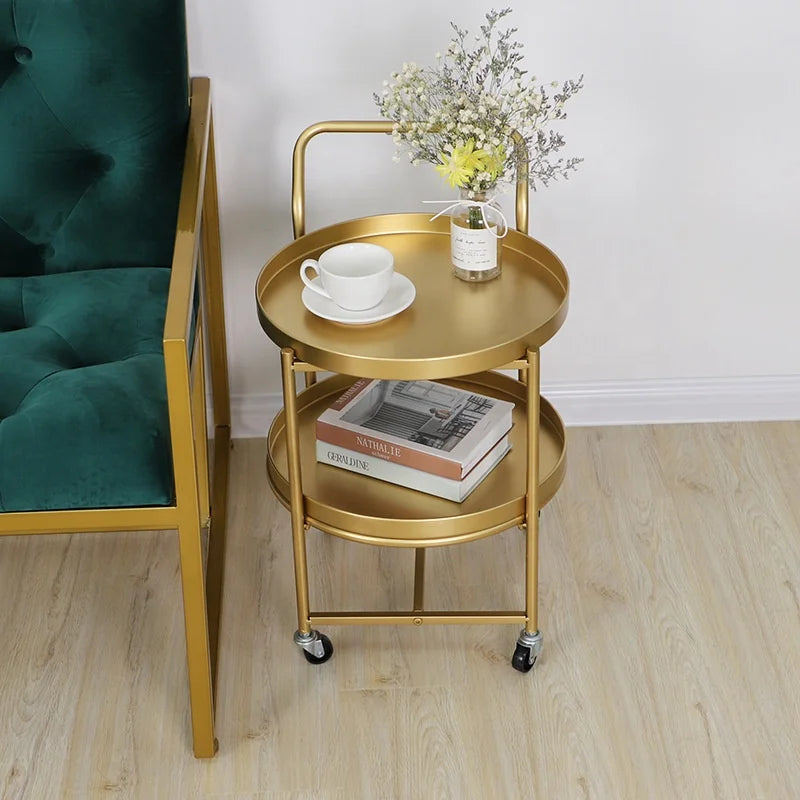 THE MERCHANT Side Table Nordic Living Room Metal End Coffee Bedside Round Gold Set Modern Tea Coffee Wheeled Movable Sliding Side Table