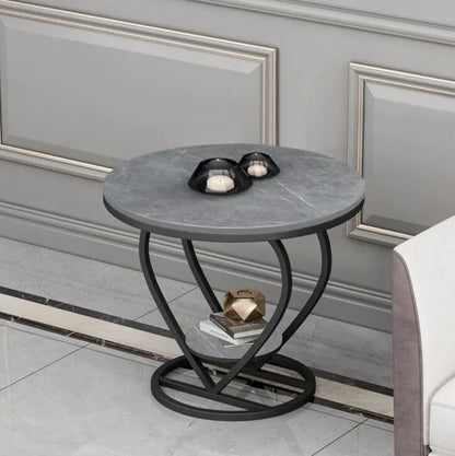 Modern Marbling Round Tea Table Sofa Side Simple Wrought Steel Coffe Table Set
