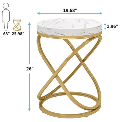 Round Marble-Look Coffee Table With Gold Metal Intertwined Frame  Certified Modern Luxury Living Room Side Table