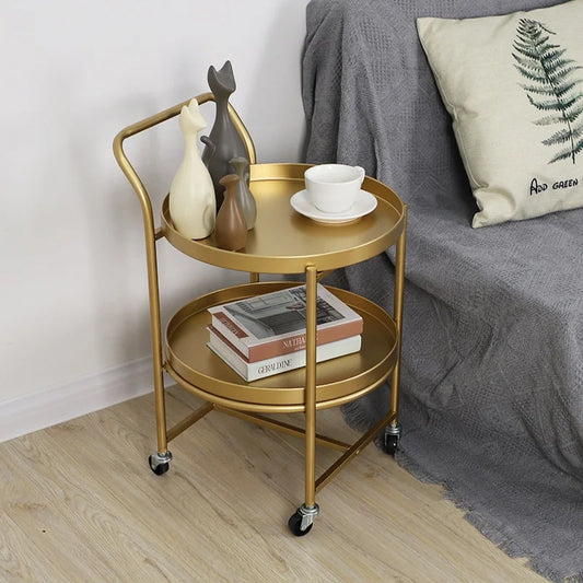 THE MERCHANT Side Table Nordic Living Room Metal End Coffee Bedside Round Gold Set Modern Tea Coffee Wheeled Movable Sliding Side Table