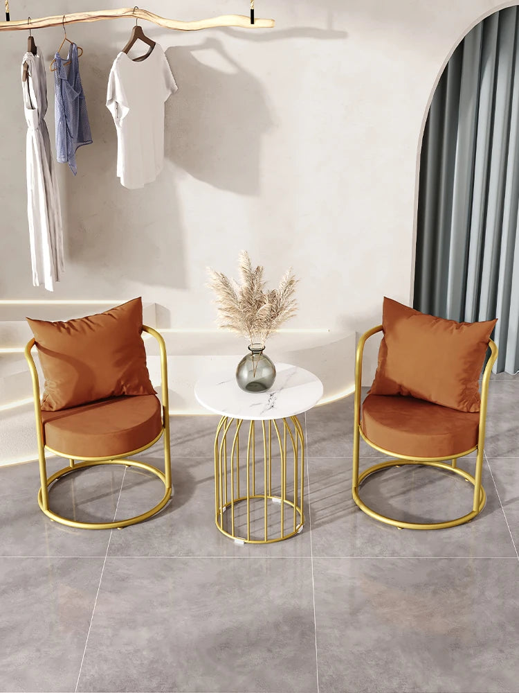 THE MERCHANT STORE Modern Soft Metal Restaurant Coffee Shop Dining Table Chair Combination Set for Home, Hotel Villa Use