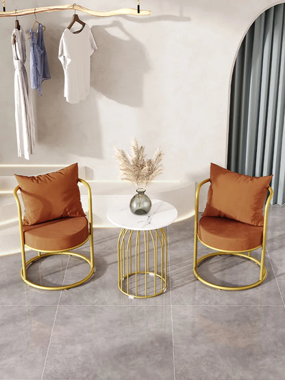 THE MERCHANT STORE Modern Soft Metal Restaurant Coffee Shop Dining Table Chair Combination Set for Home, Hotel Villa Use