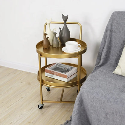 THE MERCHANT Side Table Nordic Living Room Metal End Coffee Bedside Round Gold Set Modern Tea Coffee Wheeled Movable Sliding Side Table
