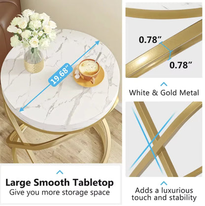 Round Marble-Look Coffee Table With Gold Metal Intertwined Frame  Certified Modern Luxury Living Room Side Table