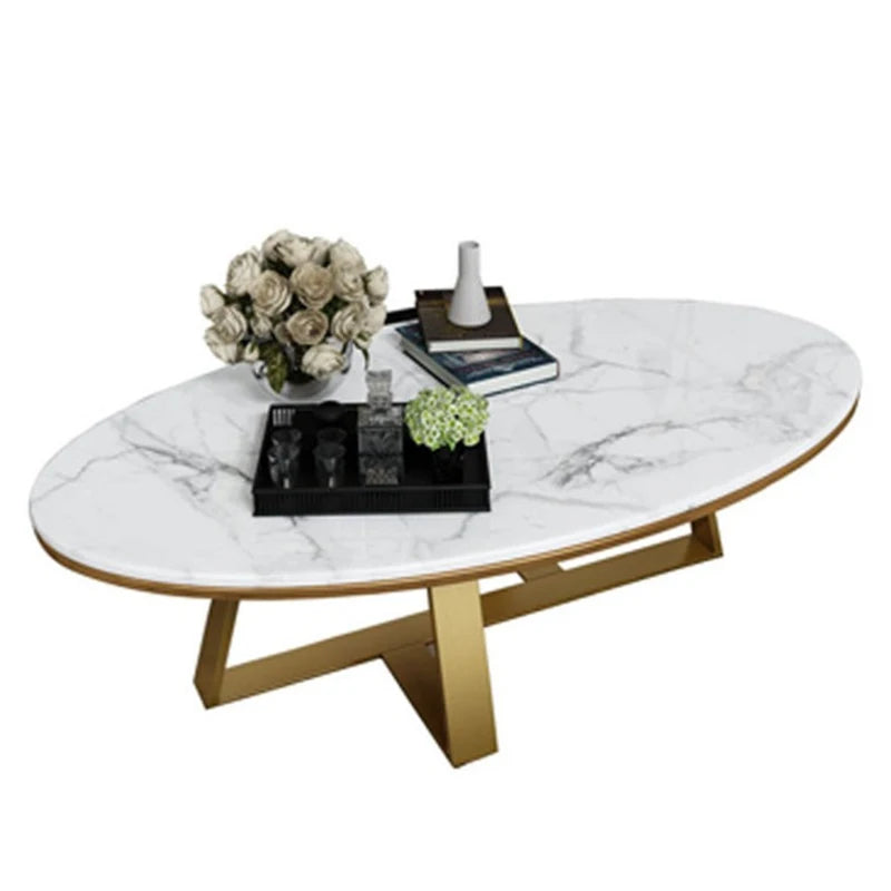 Factory Sale Simple Oval Round Marble Top Metal Frame Side Tea Cafe Coffee Table