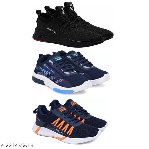 Pennon Sport Shoe LaceUp Lightweight Multicolour Running Shoes For Men Pack Of 3