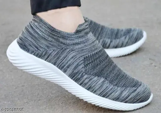 Grey Solid Running Shoes For Men