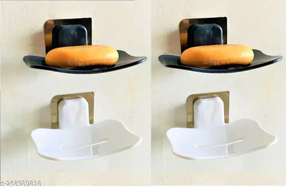 Bathroom Shelves 4 Pcs + Soap Stand 4 Pcs Multipurpose Shelf and Rack for Home Plastic Wall Shelf  (Number of Shelves - 8, White, Black)